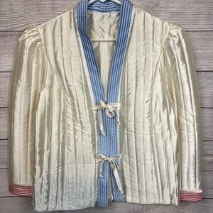 Vintage Barad & Co Ivory Blue Pink Quilted Satin Tie Jacket NWOT USA Size Large